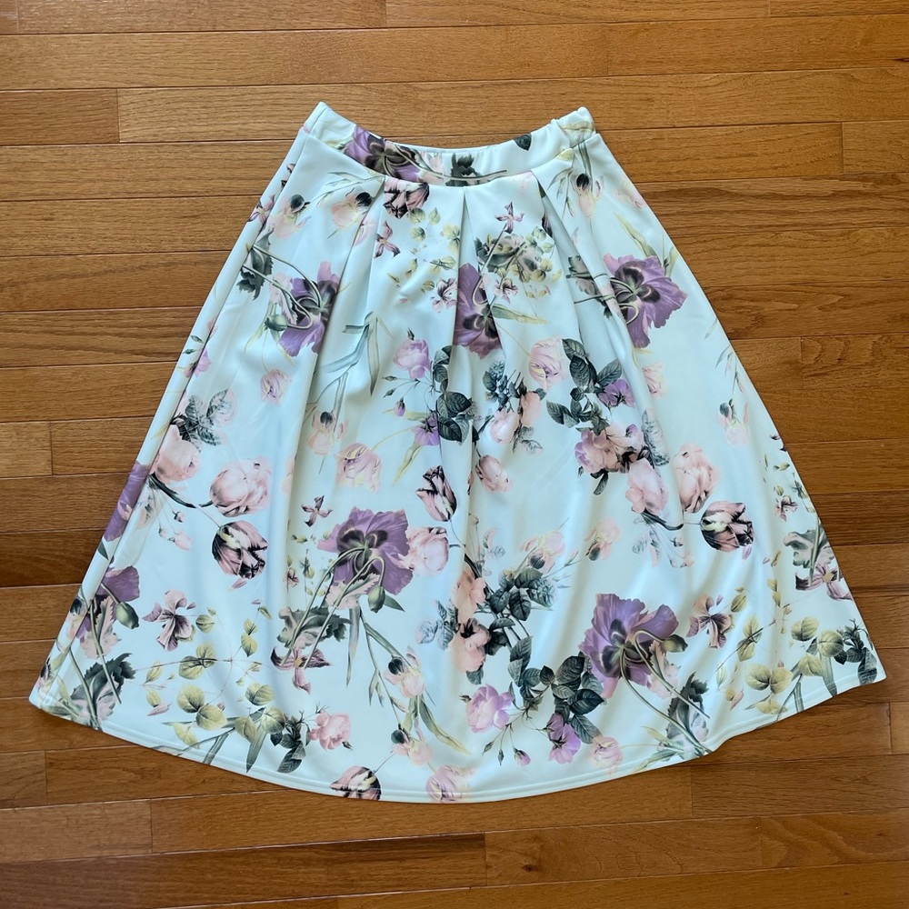 Boohoo Floral Print MIDI A-Line Skirt